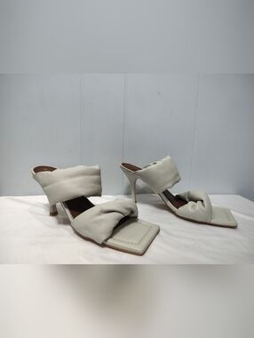 Alohas Twist Leather Sandals 38 US 7 Ivory Cream Heeled Mule Square Toe Spain